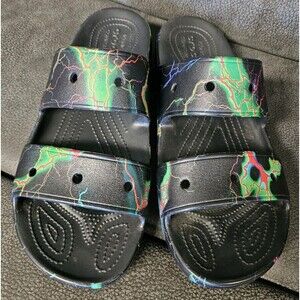 Crocs Double Strap Sandals Mens 13 M Black Lightning Multi Color Iconic Comfort